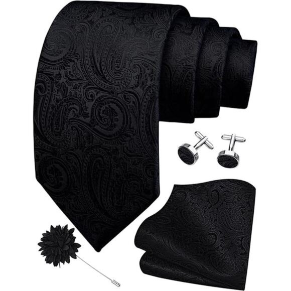 3.15"（8cm） Mens Tie and Lapel Pin Paisley Necktie Hankerchief Cufflinks Set - Picture 6 of 6